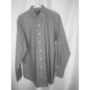 Polo Ralph Lauren Durham Mens Button-Up Shirt Black & White Houndstooth ptp 24